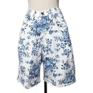 Vintage Zena II Floral Print White Denim Shorts Made in USA High Rise Size 8 NWT